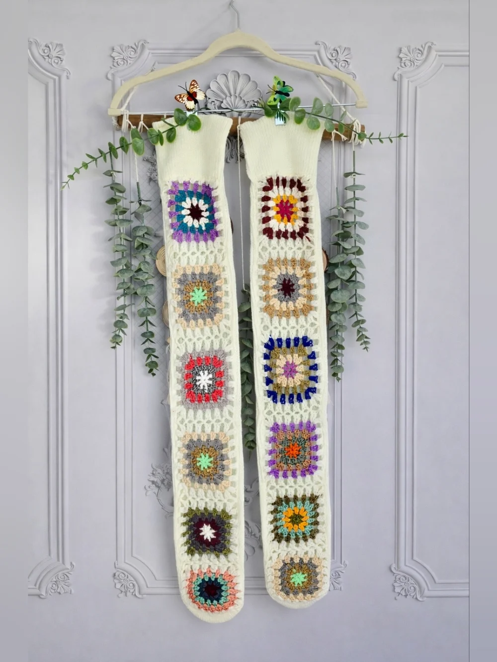 Granny Square Over-the-Knee Cabin Socks / Cozy Boho Cottagecore / OS